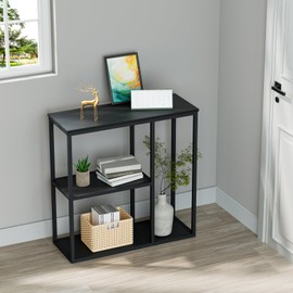 WOHOMO Console Table, 12'' Narrow Entryway Table for Living Room, 31.5'' x 31.5'' Black Industrial Sofa Table with 3-Tier Storage Shelves for Corridor, Hallway, Black