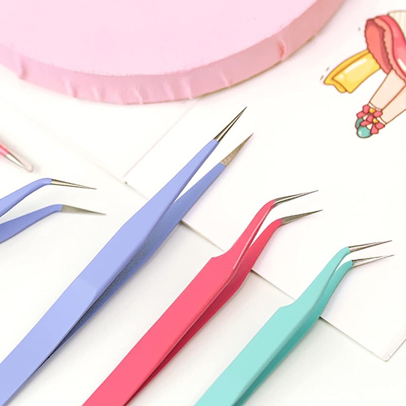 MAXLEAF 2PCS Stainless Tweezers Straight Curved Tweezers for Stickers Eyelash
