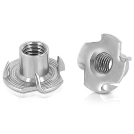 5/16"-18 T-Nuts, 304 Stainless Steel 4 Pronged Tee Nuts, Four-jaw Threaded Inserts for Rock Climbing Holds, Furniture, Cabinetry, Woodworking, Silver, 25 PCS