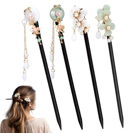 Pack of 4 Beads Hair Stick Wooden Chinese Wood Hair Pin Vintage Flowers Hair Accessories Flower Hair Stick Beads Hair Sticks for Girls Women Hair Accessories