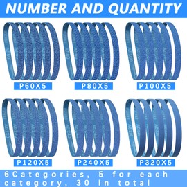 FEIHU Metal Sanding Belts 20 x 520 mm Each 5 x grit 60/80/100/120/240/320 for Pneumatic Belt Sanders，for Fein BF 10-280 E Belt File Sanding Belts Set of 30 Pieces