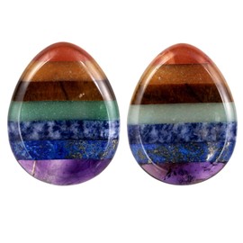 Nupuyai Pack of 2 Teardrop Shape 7 Chakra Stone Worry Stone Gemstone Natural Thumb Stone Palm Stone Massage Stone Worry Stone Pocket Stone for Reiki Healing Meditation