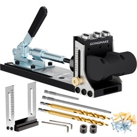 GOINGMAKE All Metal Pocket Hole Jig Kit with Quick Clamp and Dust Collection Easy Use 3 Holes Pocket Hole Screw Jig System 3/8 Inch Accurate Adjustable Drill Guide with Accessories Woodworking Tool