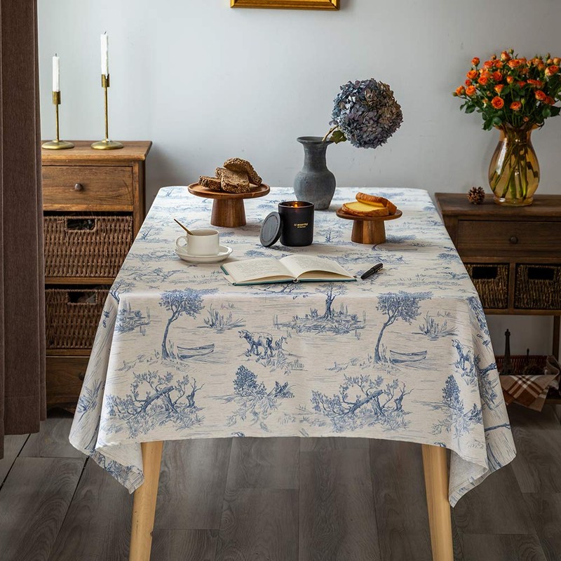 GLORY SEASON Rustic Tablecloth Classic French Village Printed Linen Fabric