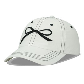 Croogo Bow-Tie Baseball Cap for Women Cotton Summer Dad Hat Cute Y2k Hat with Bow for Hiking Travel,White-BSAC2529