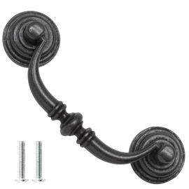Uenhoy 6 Pack Black Bail Handle Drop Pulls 89mm/3.5" Hole Center Vintage Drop Bail Pulls Antique Cabinet Drawer Pull Handles, 4.5" Total Length