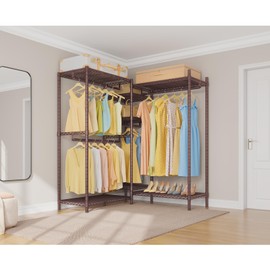 VIPEK L6 L Shaped Clothes Rack for Corner, Heavy Duty Clothing Rack 5-Tier Wire Garment Rack Freestanding Closet with 7 Adjustable Shelves & 4 Hanging Rods, Max Load 850LBS, Bronze