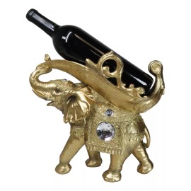 Ebros Gift Feng Shui Golden Thai Buddha Elephant With Leaf and White Crystals Wine Holder