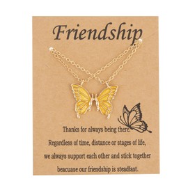 Friendship Necklace Matching Butterfly Necklace Gold Plated 2 Best Friend Butterfly Pendant Necklace for Women Friends BFF Long Distance Birthday Gifts-yellow