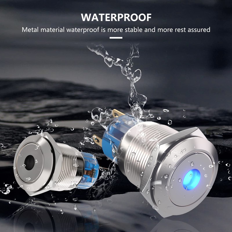 APIELE Push Button Switch 19mm Spot Light Latching Stainless Steel