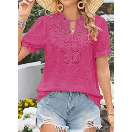 Falechay Plus Size Tops For Women Solid Flowy Summer Blouse For Women Dressy Short Sleeve Bohemian Babydoll Clothes V Neck Pink Tunic top Fall XL