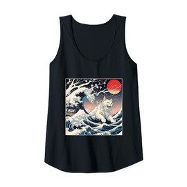 Womens Wave Cat Tsunami Catzilla Japanese Art Funny Cat Gifts Tank Top