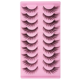LOPHE 10PCS Cat Eye Lashes False Eyelashes, Thick and Soft Mink Like Cat Eye Eyelashes, Fluffy Fox False Eye Lash, D Curled and Wispy Corner Lashes Set, Extended Angled Look, Reusable(#XX5)