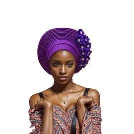 African Turban Aso Oke Gele has made handmade African Turban Hats for parties (Purple, standard)