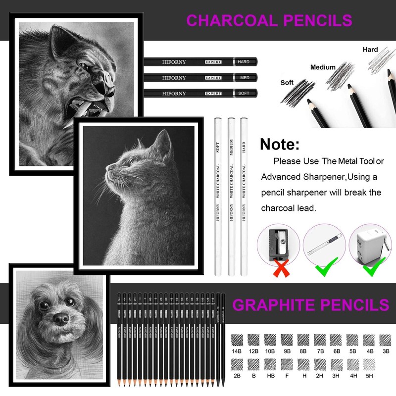 HIFORNY 70 Pcs Drawing Set Sketching Kit- Sketch Pencils Art