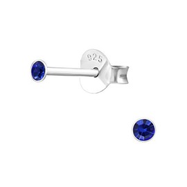 Sterling Silver Sapphire Stud Earrings - Size: 2mm Small & Discreet. Gift Boxed Blue Cubic Zirconia