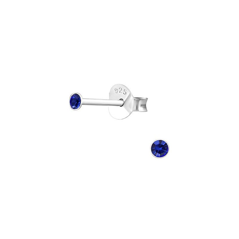 Sterling Silver Sapphire Stud Earrings - Size: 2mm Small &