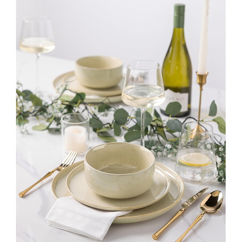 TheTerra Ceramic Dinnerware Sets for 4, 12 Pieces Handmade Reactive
