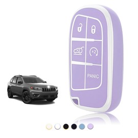 TOOMUME Car Key Cover TPU, Car Key Case Fit for Jeep Cherokee Compass Renegade Wrangler Dodge Charger Challenger Ram 2500 Chrysler 300 Fiat, Protective Key Fob Cover Key Fob Case - Smart Key