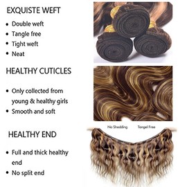 Tuheerst Real Hair Extensions Weft Hair Extensions Real Hair Wefts Human Hair Bundles Body Wave Bundles P427 Highlight Blonde Double Weft 100 g/PC Long Hair Bundles 32 32 32 Inches