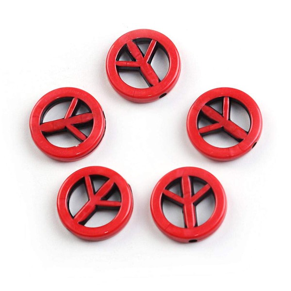 25 Peace Sign Acrylic Beads 17mm - Ruby Red -