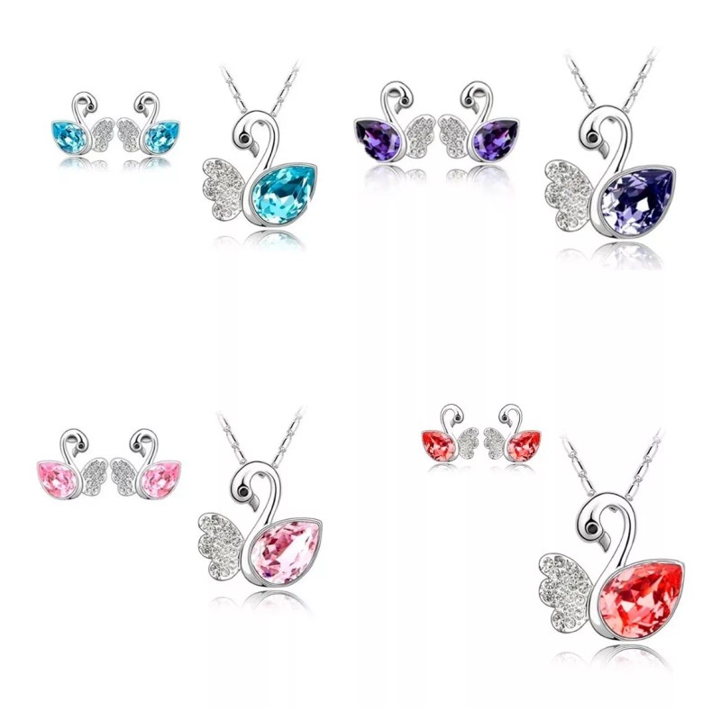Veraly Conjunto Collar De Cisne Y Aretes Cristal Austriaco Full