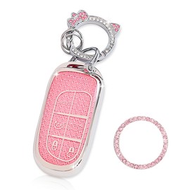 YILINXI Key Fob Cover with Cat Clip Keychain& Push to Start Button Ring, Car Key Shell Compatible with Jeep Grand Cherokee Renegade Dodge RAM Durango Challenger Chrysler for Women, Pink-5 Buttons