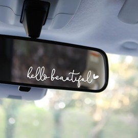 Miarita Miarita 3X Hello Beautiful Rearview Mirror Decal, Cute Car Decals for Women, Car Stickers and Decals, Rear View Mirror Sticker, Rearview Mirror Accessories (Hello Beautiful White)