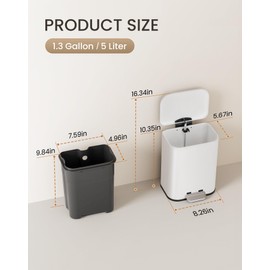 Cesun Small Bathroom Trash Can with Lid-1.3 Gal, Outdoor Stainless Steel Garbage Can for Dog Poop with Anti-Slip Base, for Bathroom, Bedroom, Office, RV, Living Room, White