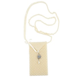 Costume Bag Alpine Pearl Made of Hundreds of Pearls with Edelweiss 18 cm x 9 cm x 1 cm, beige