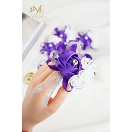 Meldel Purple Wrist Corsage for Prom Wedding Party, Set of 6, Rose Wrist Hand Flower for Bridal Bridesmaid, Prom Corsages Wrist Bride Groom Mother, Corsage Wristlet for Ceremony, Homecoming Corsage