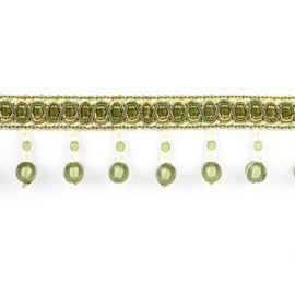 Fenghuangwu 6.5 Yard Handmade Beaded Hanging Tassel Pendant Fringe Trim Fabric Ribbon Trimming, 8Cm/3.15Inch Diameter Hand Knitting Tassel Fringing Trimmings for Decor, DIY(Green)