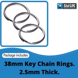 Key Ring Hoops Steel 38mm Split Key Rings Round Flat Key Chains Key Ring Hoop for Car Home Keys Organization Arts & Crafts Lanyards Keys Pack of 20.