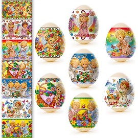 Ukrainian Thermo Heat Shrink Sleeve Decoration Easter Egg Wraps Pysanka Set - for 7 Easter Eggs (Angels)