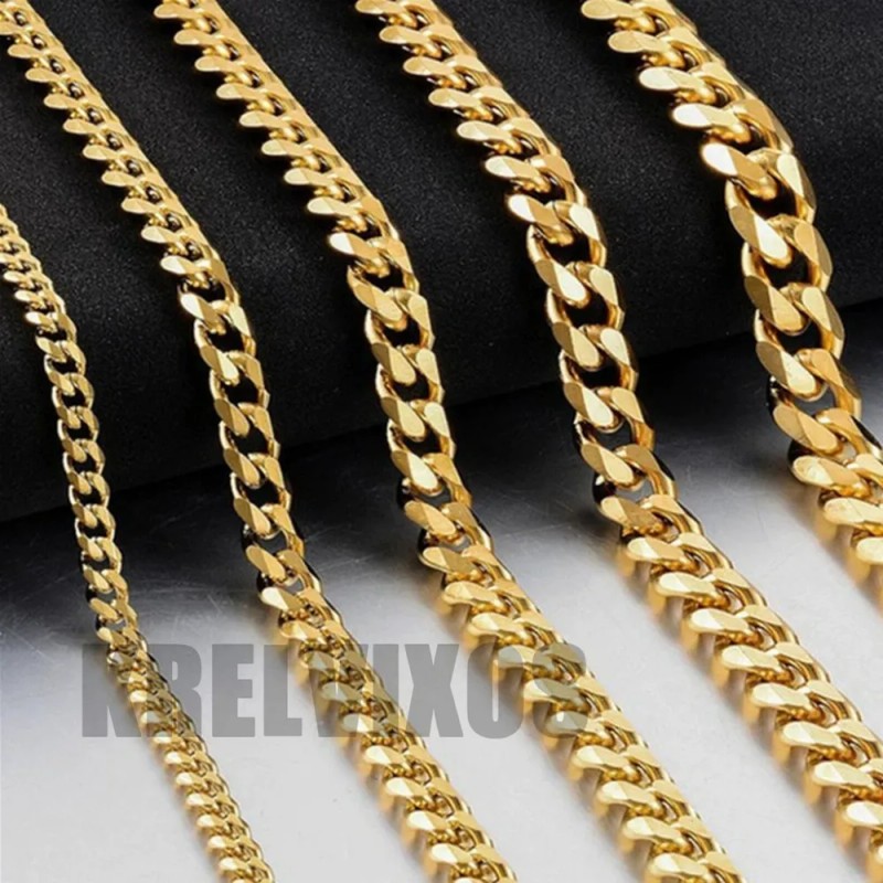 KRELVIXOS Collar Estilo Cadena Cubano Moda De Acero Inoxidable Oro