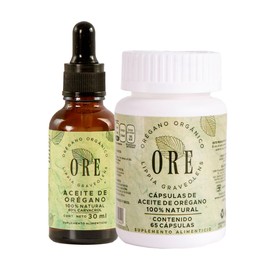 ORE Aceite de Orégano Natural, Set de 30 ml Aceite y 65 Cápsulas de orégano, Suplemento Alimenticio