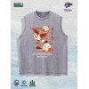 Crane Peony Kanji Washed Vest US Warehouse 3 Colors Cotton