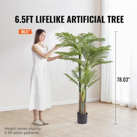 Happybuy Artificial Gold Cane Palm Tree, 2m Tall Artificial Plant, PE Material & Anti-Tip Tilt Protection - an Easy-to-Maintain, Lifelike Green Faux Tree for Decorating Your Home