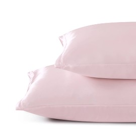 HommxJF Satin Pillowcases with Zipper （20x30）,Queen Size Pillowcases Set of 2, Blush Pink Silk Pillowcase for Hair and Skin