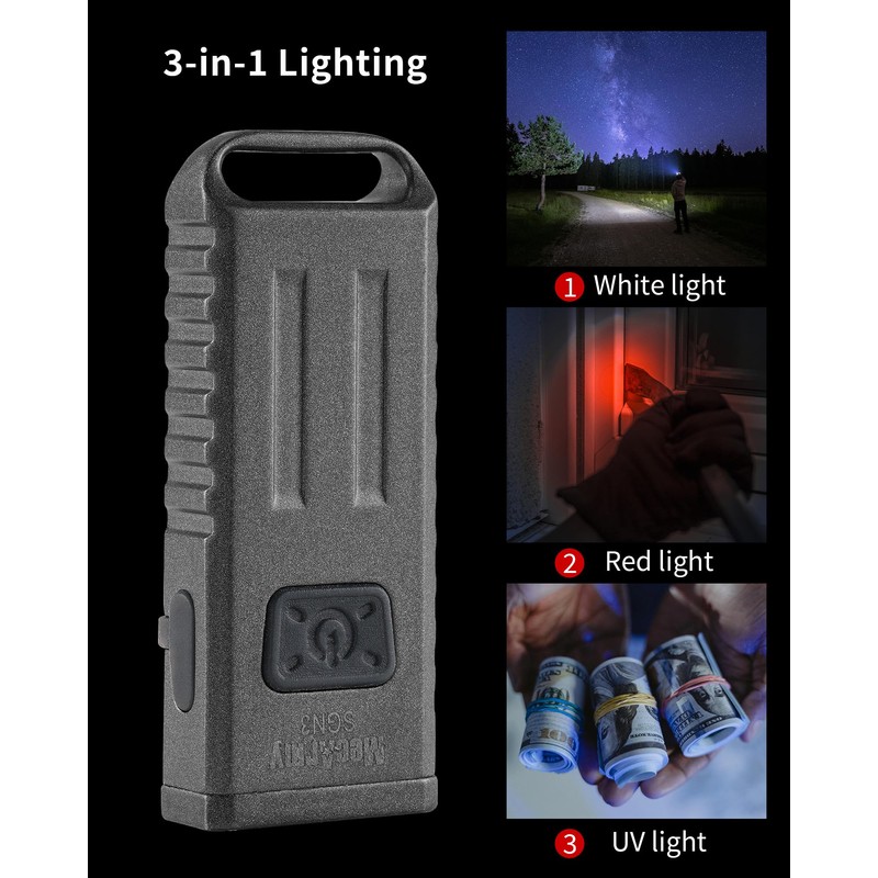 MecArmy SGN3 Mini Portable USB Rechargeable Multifunctional Keychain Flashlight|UV+RED+White Lights