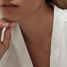 Fiusem Gold Plated Herringbone Necklace for Women, 14K Gold Plated Round Snake Chain Necklace for Women, Gold Plated Choker Necklace for Women, Width 1.5mm Length 18 In