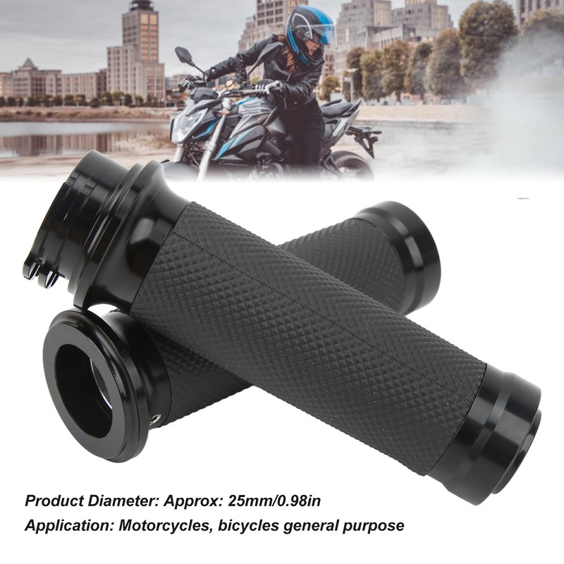 1 Pair 25mm Motocycle Handlebar Grips Black Comfortable Grasp Anodized