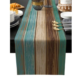 Edwiinsa Retro Cotton Linen Table Runner Geometric Rectangle Plate Mat Dresser Scarves, Rustic Wooden Plank Outdoor Rug Runner for Coffee Dining Banquet Home Decor 13 x 70 inch