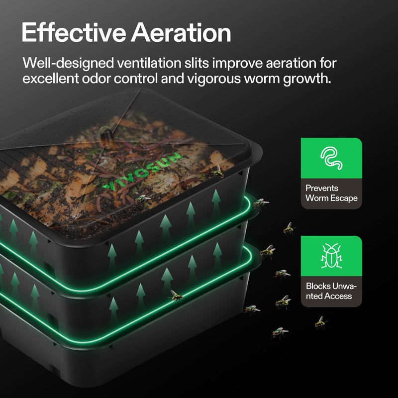 VIVOSUN 3-Layer Worm Compost Bin, 30L Worm Composter, Easy Setup