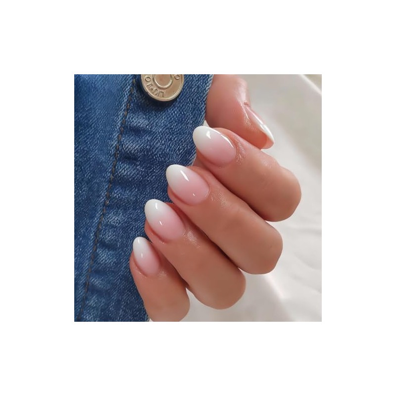 Uñas postizas Ombre cortas ovaladas, 32 piezas, 16 tamaños, uñas