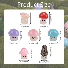 Hanycon 50PCS Mini Resin Mushroom Luminous Mini Mushroom Figurines Miniature Mushroom Statue for Fairy Garden DIY Garden Plant Pot (7 Styles)
