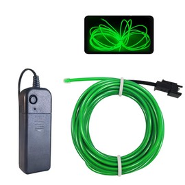 MaxLax EL Wire Green, 16.4 pies/5 m, tira de luz de neón portátil, tira de luz de neón cortable 360° para fiestas, Halloween, decoración de bricolaje