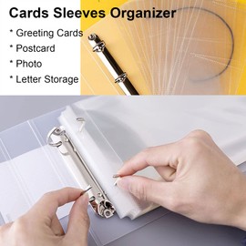 NILSTOREY Greeting Card Organizer, Holds 50+ Pages 2 Ring Binder Transparent Postcard Film Photo Album Ticket Photocards Holder Pocket Sleeves (A4 Type)