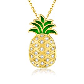 LINSTER Pineapple Chain/Pineapple Earrings/Pineapple Anklet Women's 925 Sterling Silver 14K Gold Plated Summer Beach Jewellery Gifts for Women, Cubic Zirconia