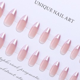 30pcs False Nails French Tip - Press on Nails Almond - Nude Purple French Fake nails with Glue - Stick on Nails Medium Length - 15 Size Full Cover Nail Tips for Summer DIY Nail Art